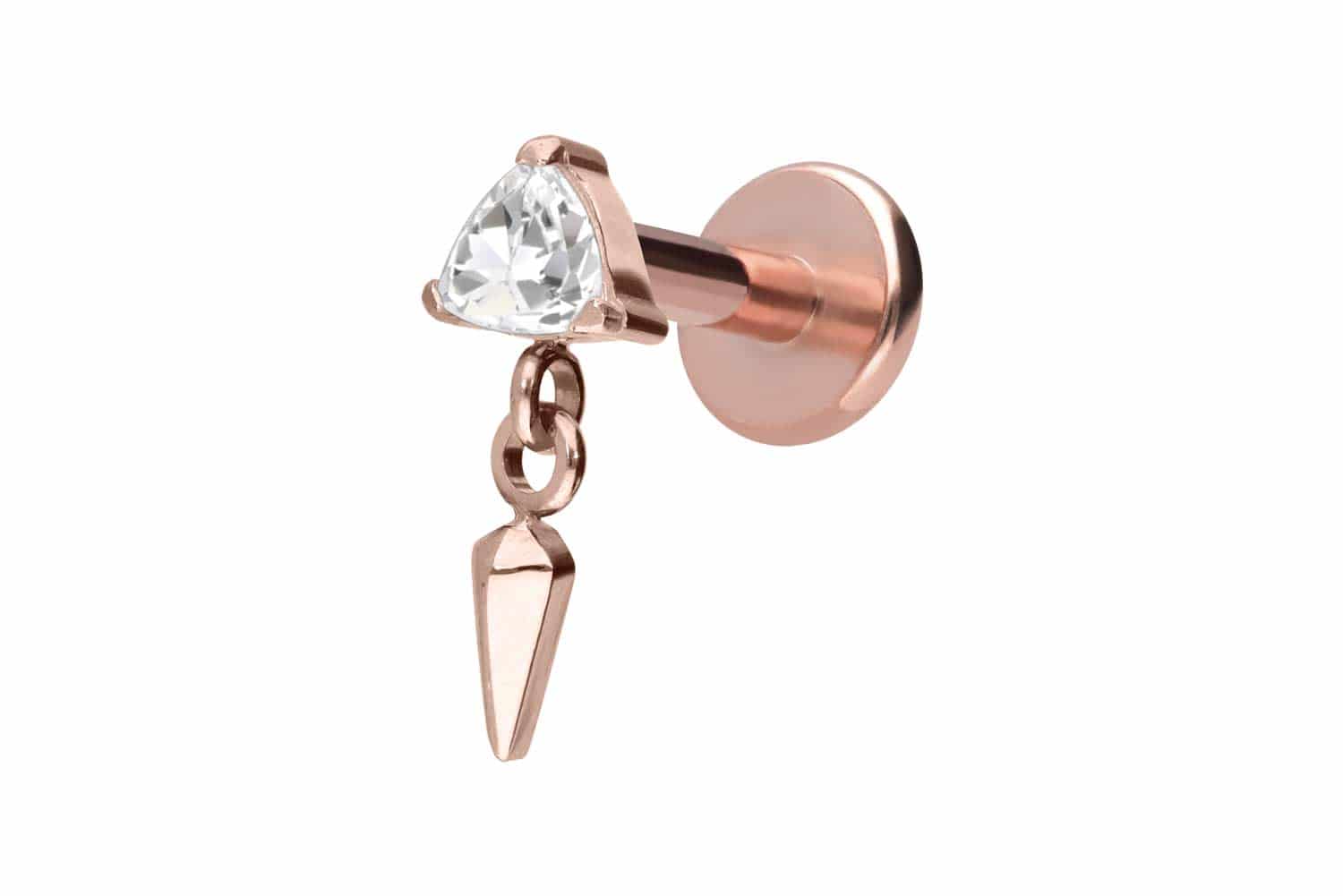 Titan Labret Piercing mit Innengewinde KRISTALLDREIECK +SPITZE